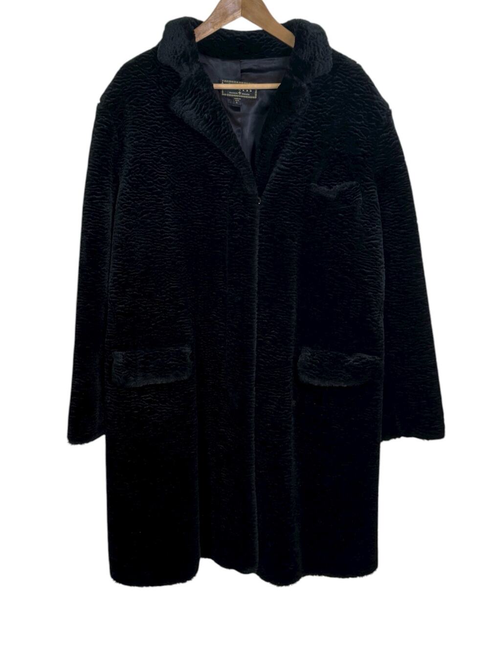 Vintage 1990's Made in USA Express Size Large Long Black Faux Fur Coat